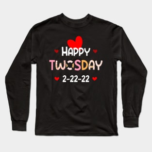 Teaching On Twosday 2/22/2022 Leopard Heart Twosday T-Shirt Long Sleeve T-Shirt